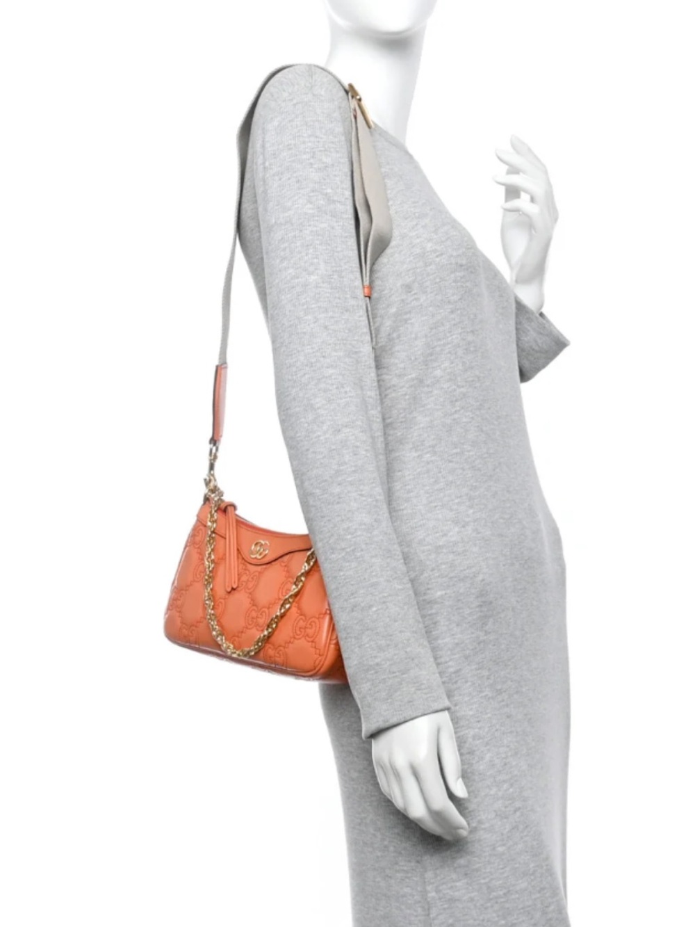 NEW GUCCI GG QUILTED MATELASSE’ SHOULDER CROSSBODY ORANGE CALF LEATHER BAG ITALY - Picture 5 of 17